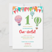 Warm ballon vlaggen eerste verjaardag meisje kaart (Voorkant)