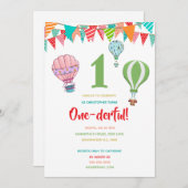 Warm ballon vlaggen eerste verjaardag meisje kaart (Voorkant / Achterkant)