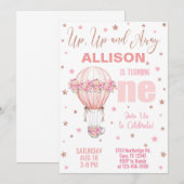 Warm ballonmeisje 1 eerste verjaardag uitnodiging. kaart (Voorkant / Achterkant)