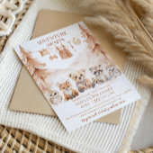 Warm Beige Adventure Awaits Woodland Baby Shower Kaart