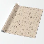 Warm Beige Bruine Boho Bladpatroon Cadeaupapier (Uitgerold)