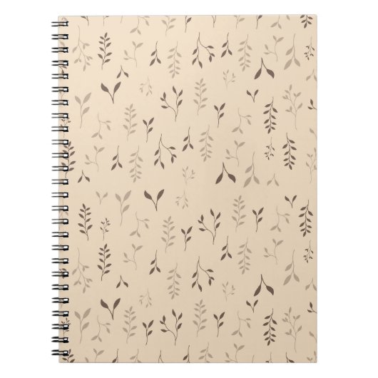 Warm Beige Bruine Boho Bladpatroon Notitieboek (Voorkant)