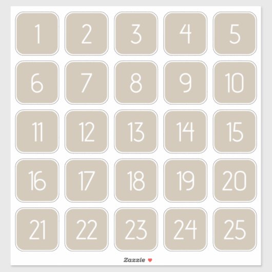 Warm Beige Customizable Square Number Stickers (Vel)