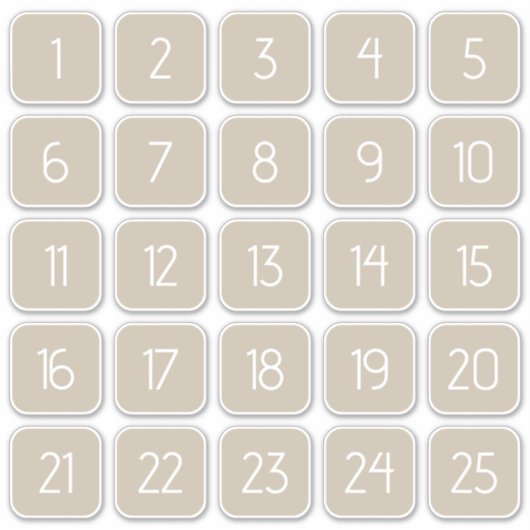 Warm Beige Customizable Square Number Stickers  (Voorkant)