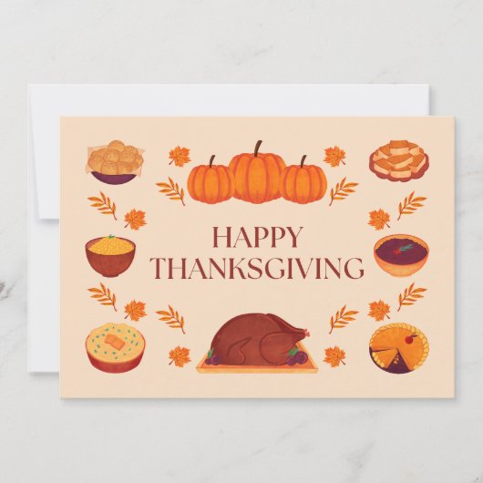 Warm beige en bruin Thanksgiving feest Feestdagenkaart (Voorkant)