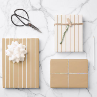 Warm Beige en Off White Moderne Kust Pinstripe  Inpakpapier Vel