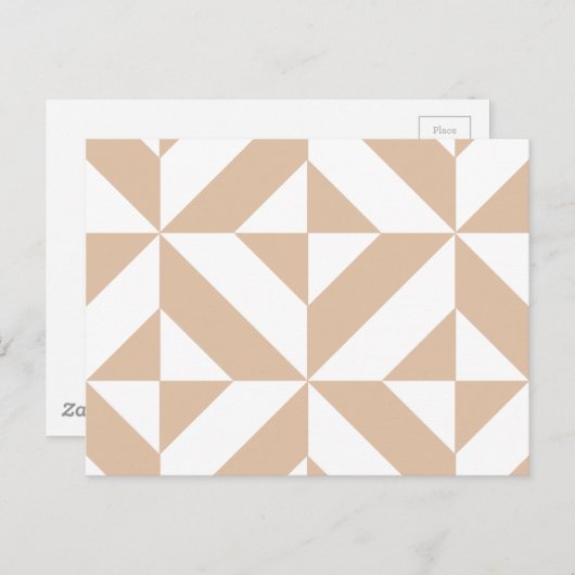 Warm Beige Geometric Deco Cube Patroon Briefkaart (Voorkant / Achterkant)