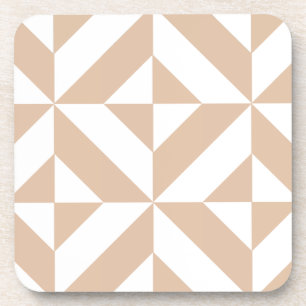Warm Beige Geometric Deco Cube Patroon Drankjes Onderzetter