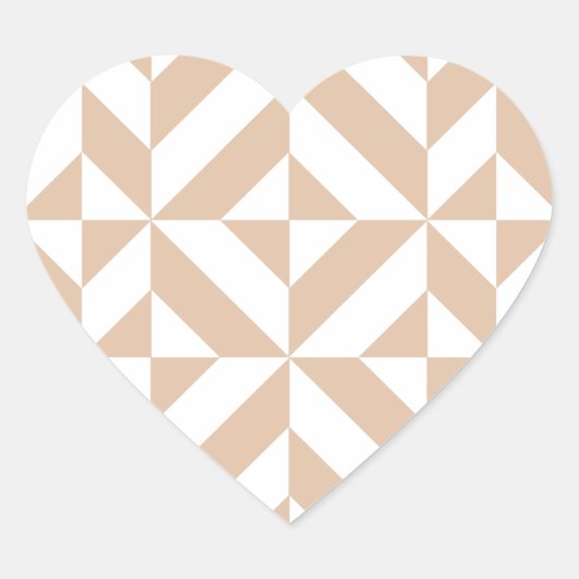Warm Beige Geometric Deco Cube Patroon Hart Sticker (Voorkant)