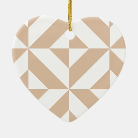 Warm Beige Geometric Deco Cube Patroon Keramisch Ornament (Voorkant)