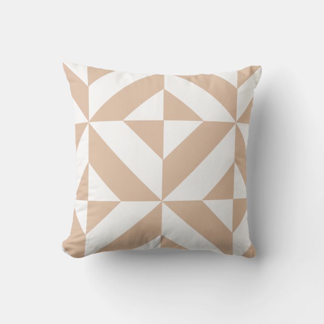 Warm Beige Geometric Deco Cube Patroon Kussen (Voorkant)
