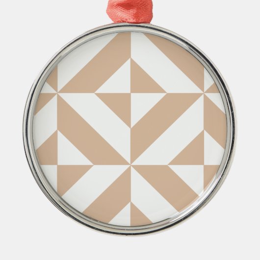 Warm Beige Geometric Deco Cube Patroon Metalen Ornament (Voorkant)