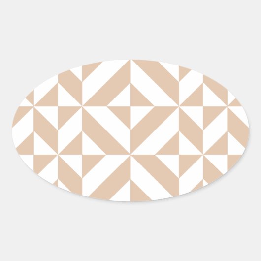 Warm Beige Geometric Deco Cube Patroon Ovale Sticker (Voorkant)
