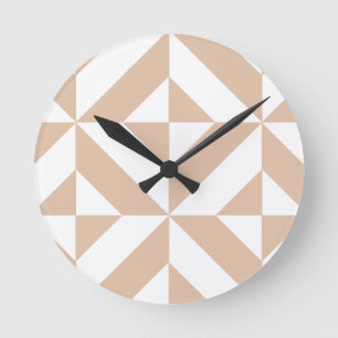 Warm Beige Geometric Deco Cube Patroon Ronde Klok