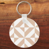 Warm Beige Geometric Deco Cube Patroon Sleutelhanger (Voorkant)
