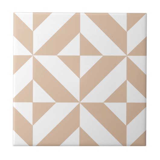 Warm Beige Geometric Deco Cube Patroon Tegeltje (Voorkant)