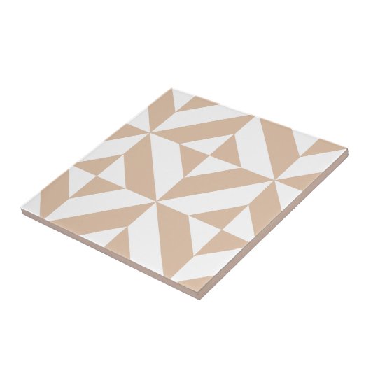 Warm Beige Geometric Deco Cube Patroon Tegeltje (Zijkant)