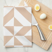 Warm Beige Geometric Deco Cube Patroon Theedoek (Quarter Fold)