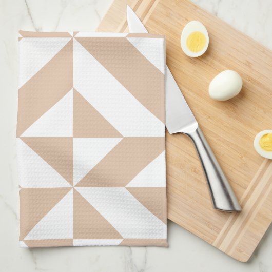 Warm Beige Geometric Deco Cube Patroon Theedoek (Quarter Fold)