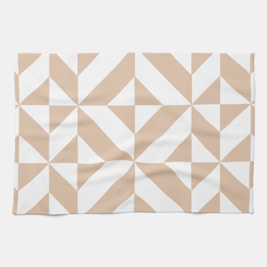 Warm Beige Geometric Deco Cube Patroon Theedoek (Horizontaal)