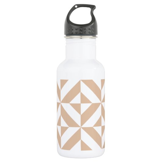 Warm Beige Geometric Deco Cube Patroon Waterfles (Voorkant)