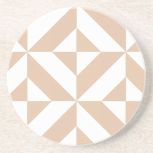 Warm Beige Geometric Deco Cube Patroon Zandsteen Onderzetter