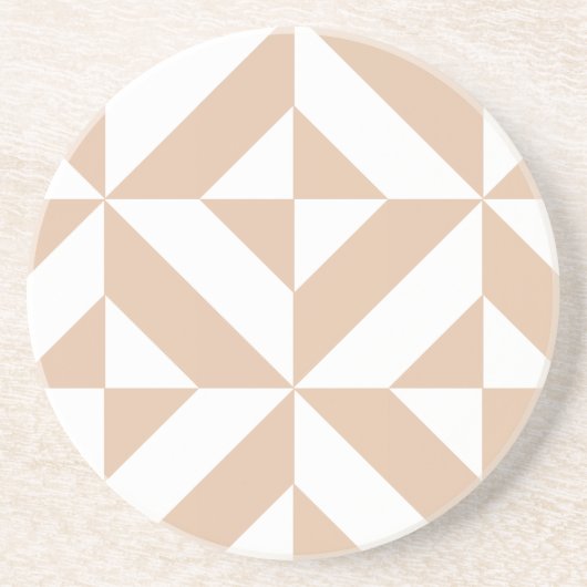Warm Beige Geometric Deco Cube Patroon Zandsteen Onderzetter (Voorkant)