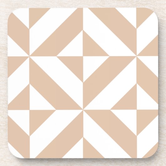 Warm Beige Geometrisch Deco Kubuspatroon Drankjes Onderzetter (Voorkant)