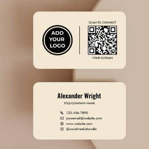 Warm Beige Logo Scan Code Contact Zakelijke Visite Visitekaartje