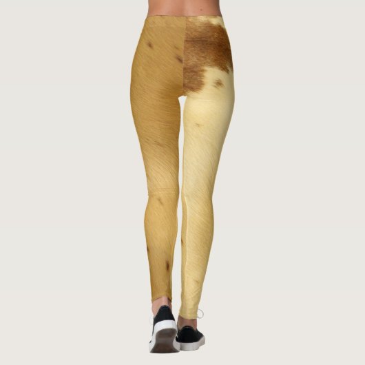 Warm Beige Longhorn Koeienhuid Pattern Workout Rod Leggings (Achterkant)