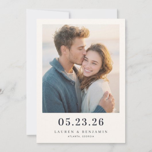 Warm Beige Minimalistische Foto Save The Date (Voorkant)