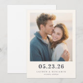 Warm Beige Minimalistische Foto Save The Date (Voorkant / Achterkant)