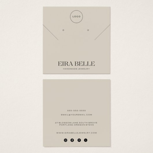 Warm Beige Minimalistische Oorbellen Display Kaart (Voorkant /achterkant)