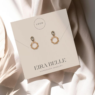 Warm Beige Minimalistische Oorbellen Display Kaart