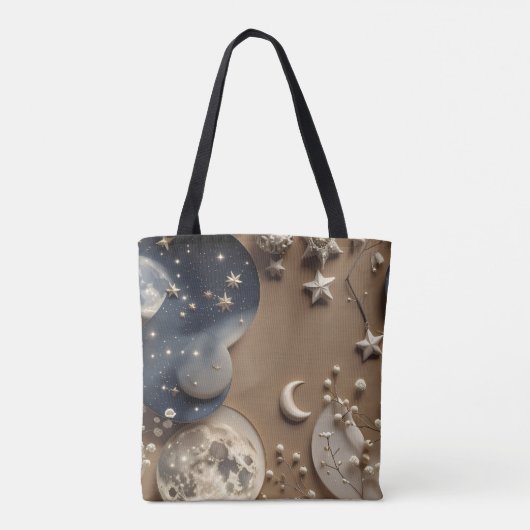 Warm Beige Moon Cozy Neutral Aesthetic Tote Bag (Achterkant)