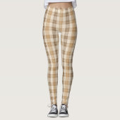 Warm Beige Plaid Linen Texture with Weaves Leggings (Voorkant)