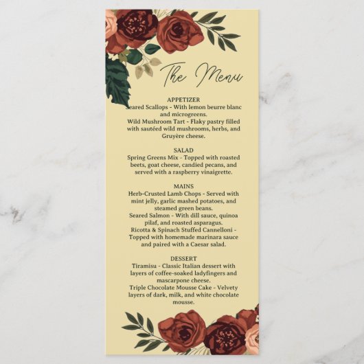 Warm Beige Romantische Bloem Menu , Trouw Menu (Voorkant)