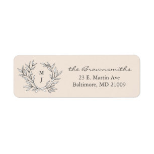 Warm Beige Rustic Wreath Monogrammed Adres Etiket