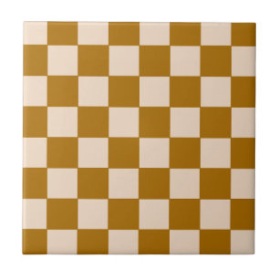Warm Beige Schachbrettpatroon Tegeltje