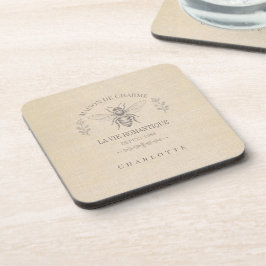 Warm Beige Vintage Franse Landelijke Gravure Bij Bier Onderzetter