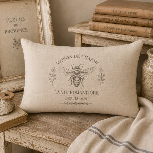 Warm Beige Vintage Franse Landelijke Gravure Bij Kussen