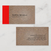 Warm Beige Wood Effect Red Stripe Visitekaartje (Voorkant / Achterkant)