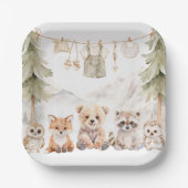 Warm Beige Woodland Adventure Awaits Baby Shower Papieren Bordje (Voorkant)