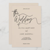 Warm Beige & Zwart Elegant Script Wedding Kaart (Voorkant / Achterkant)