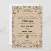 Warm Beige & Zwart Moslim Bruiloft Uitnodiging (Voorkant)