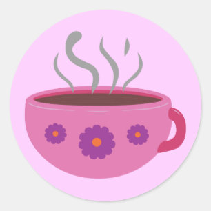 Warm bekertje koffie ronde sticker