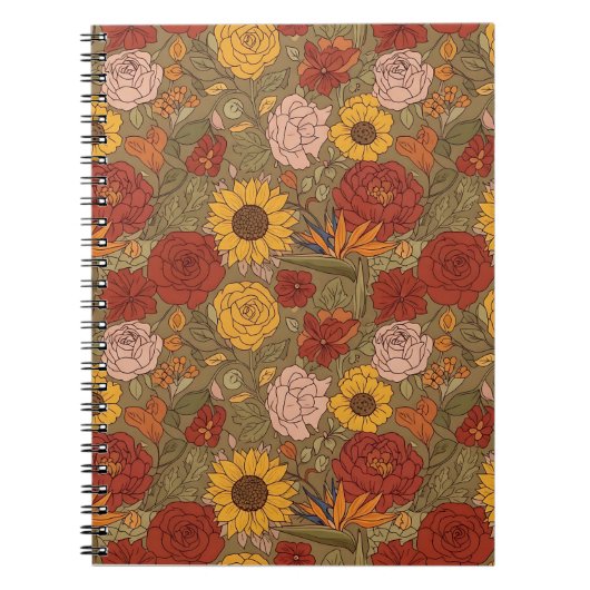 Warm Bloemig Patroon Notitieboek (Voorkant)