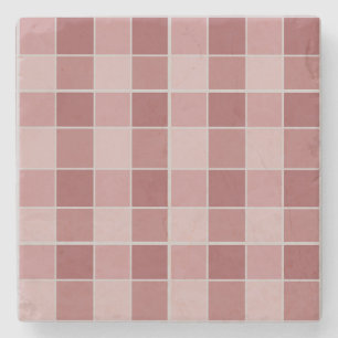 Warm Blozende Schaakbord Patroon Zachte Roze & Ter Stenen Onderzetter