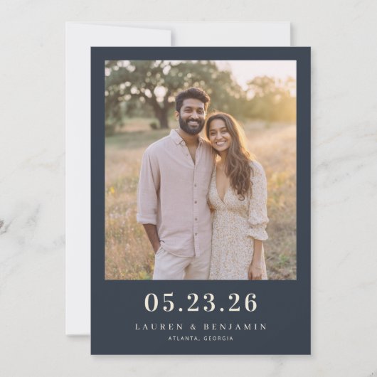 Warm Blue Intimate Photo Save The Date (Voorkant)
