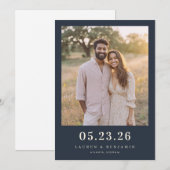 Warm Blue Intimate Photo Save The Date (Voorkant / Achterkant)